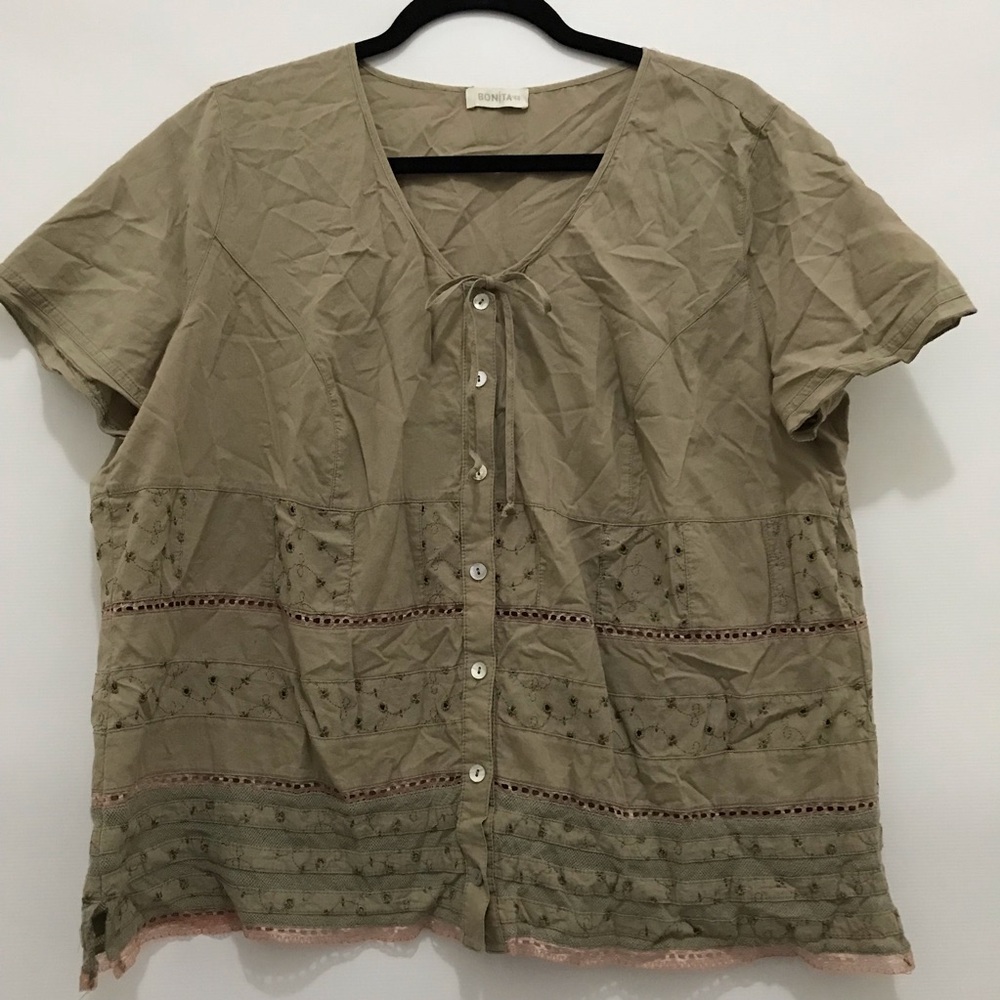 Bonita Olive Green Button-Up Women Top Size 48